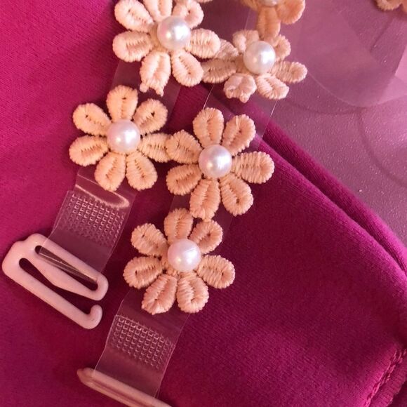 Peach flower pearl decorative bra straps. - Picture 2 of 5